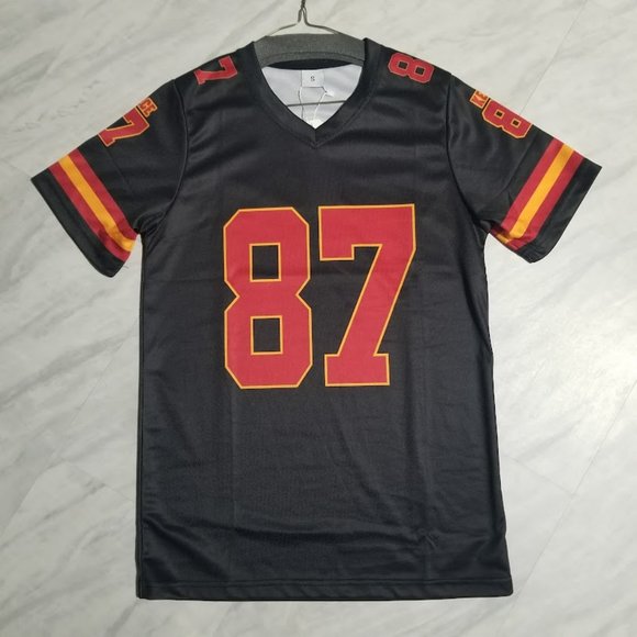TRAVIS KELCE 87 - KANSAS CITY CHIEFS BLACK PRINTED FOOTBALL JERSEY - Picture 2 of 16